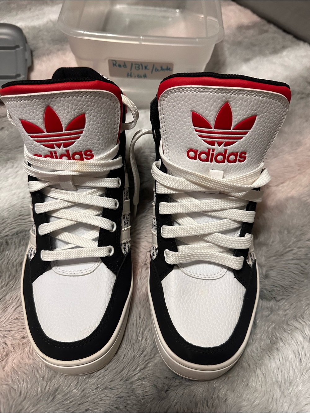 adidas White, Black & Red High-Top Sneakers